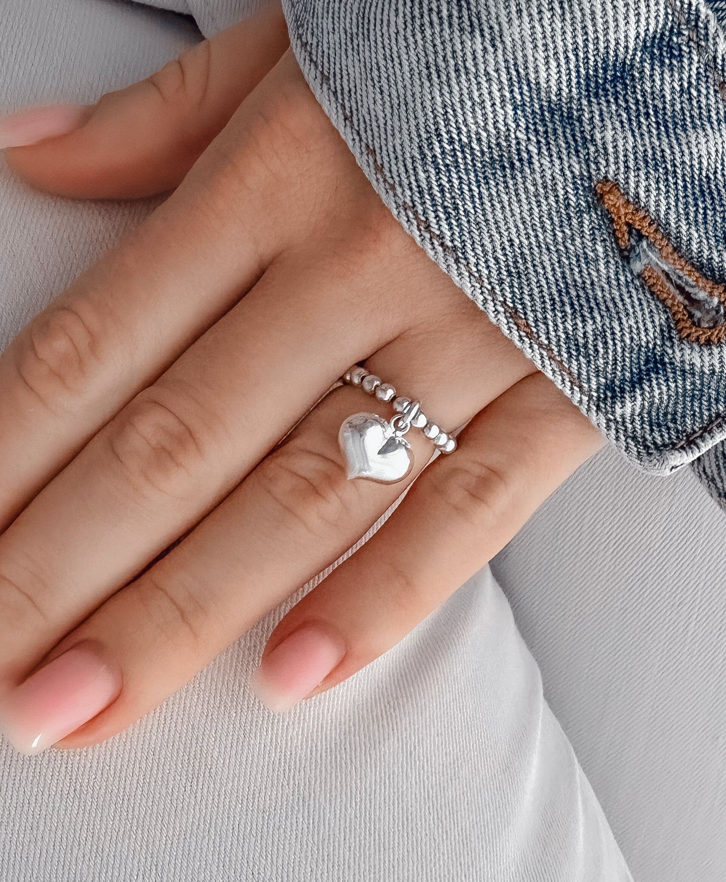 Silver Stretch Heart Charm Ring, Women's Rings