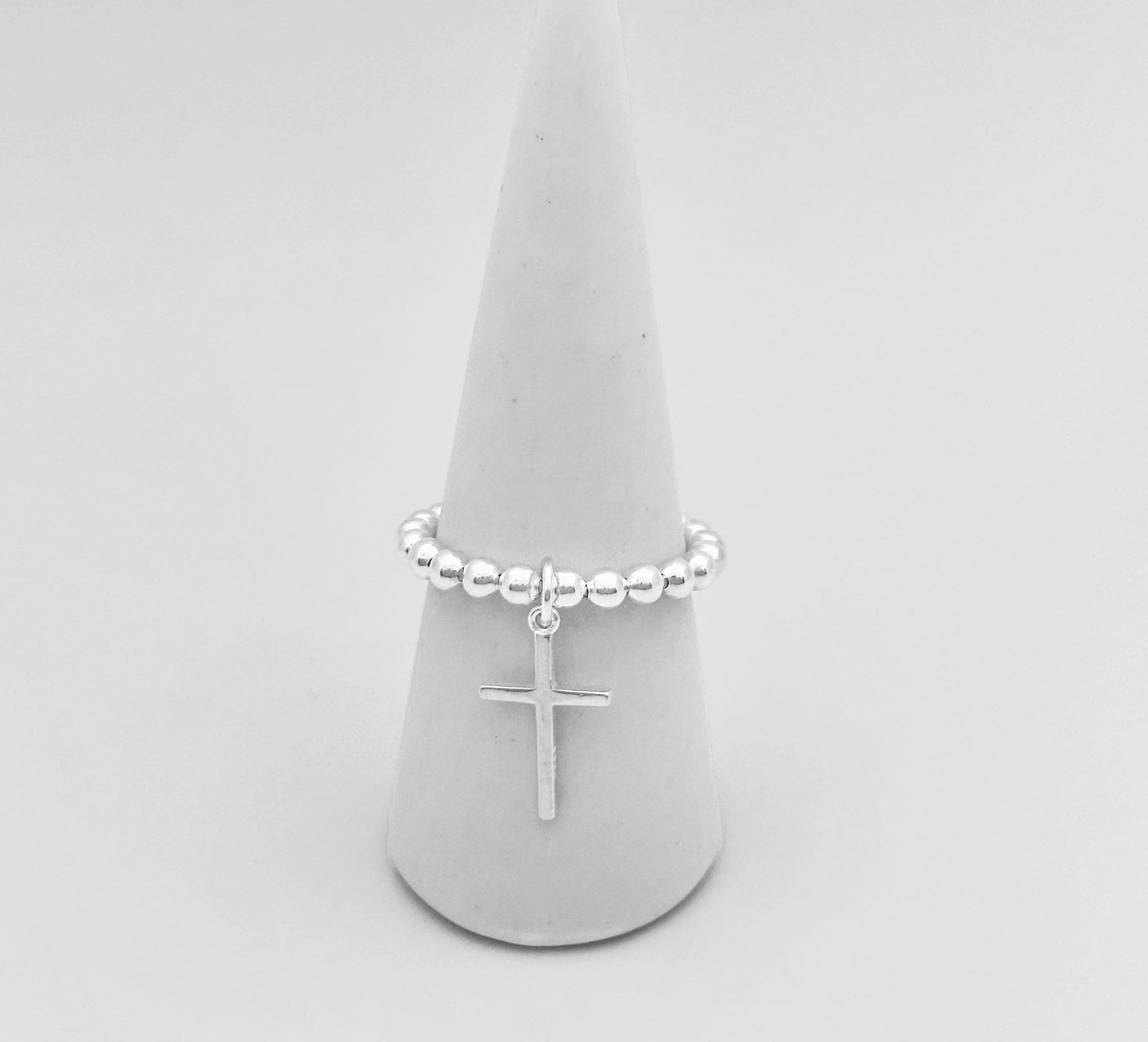 Silver Stretch Cross Charm Ring, Stacked Rings, Women's Rings