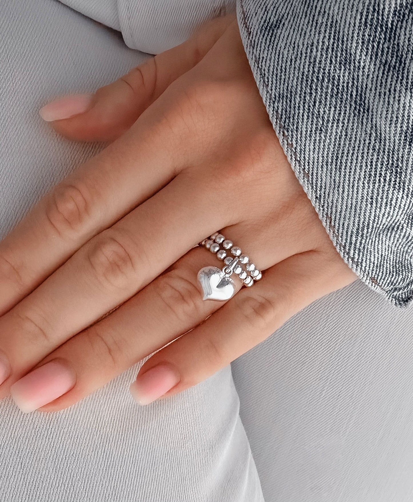Silver Stretch Heart Charm Ring, Women's Rings