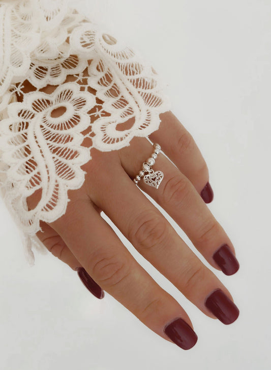 Heart Charm Ring,Heart Charm, Womens Rings,