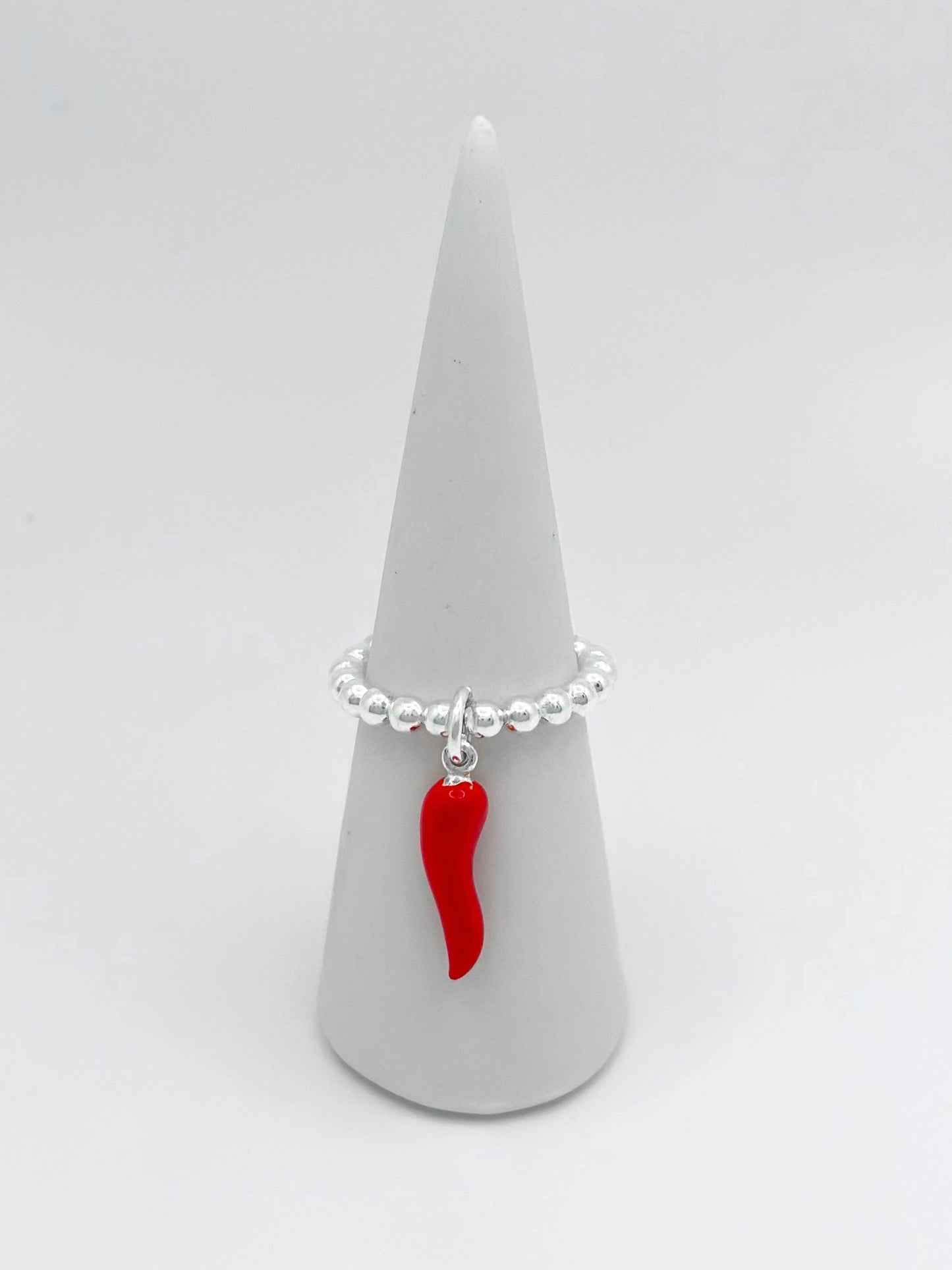 Silver Red Stretch Charm Ring, I Silver Rings, Stacked Rings