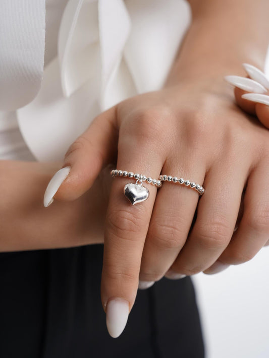 Silver Stretch Heart Charm Ring, Women's Rings